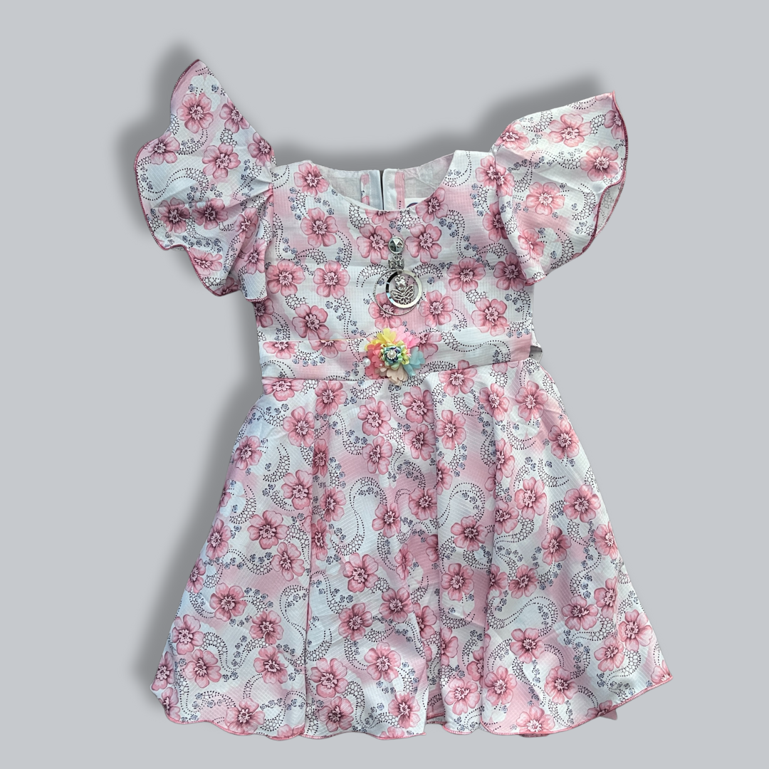Elegant Orange Floral Girls' Dress – Perfect for Special Occasions