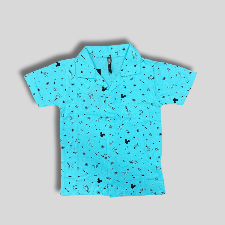 Kids’ Sky Blue Printed Cotton Pajama Set – 2-Piece Nightwear