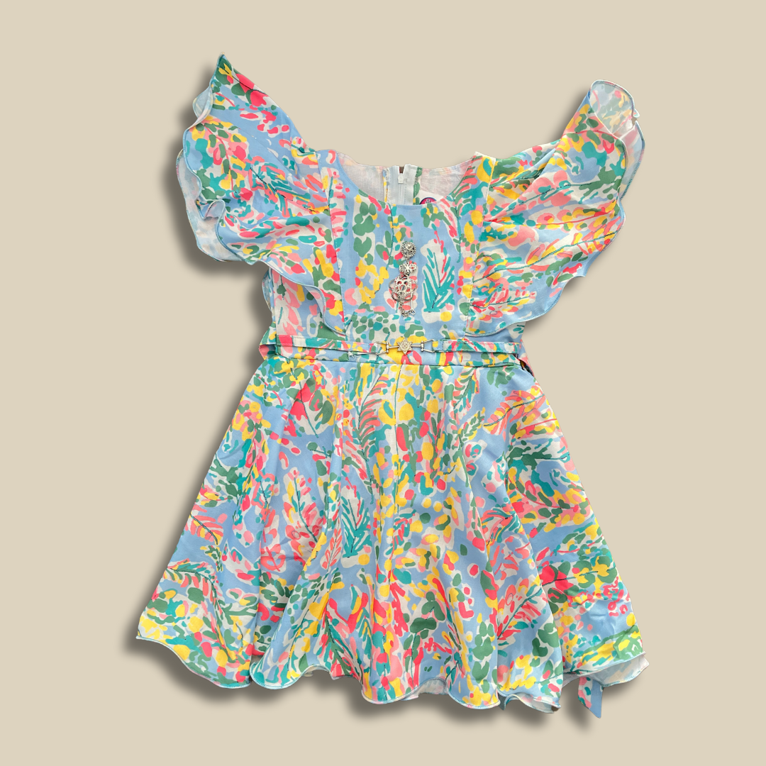 Vibrant Flutter Sleeve Floral Dress