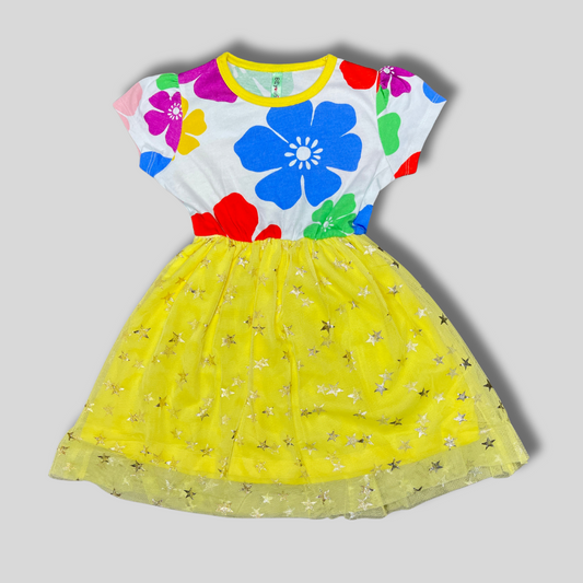 Girls' Floral & Starry Mesh Party Dress