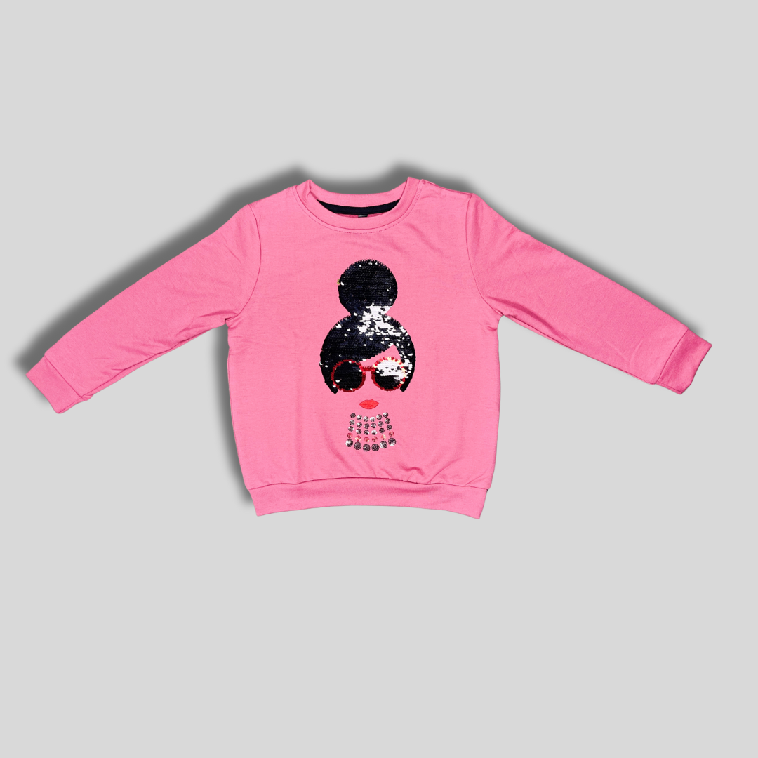 Girls' Pink Sequin Sweatshirt – Stylish & Fun