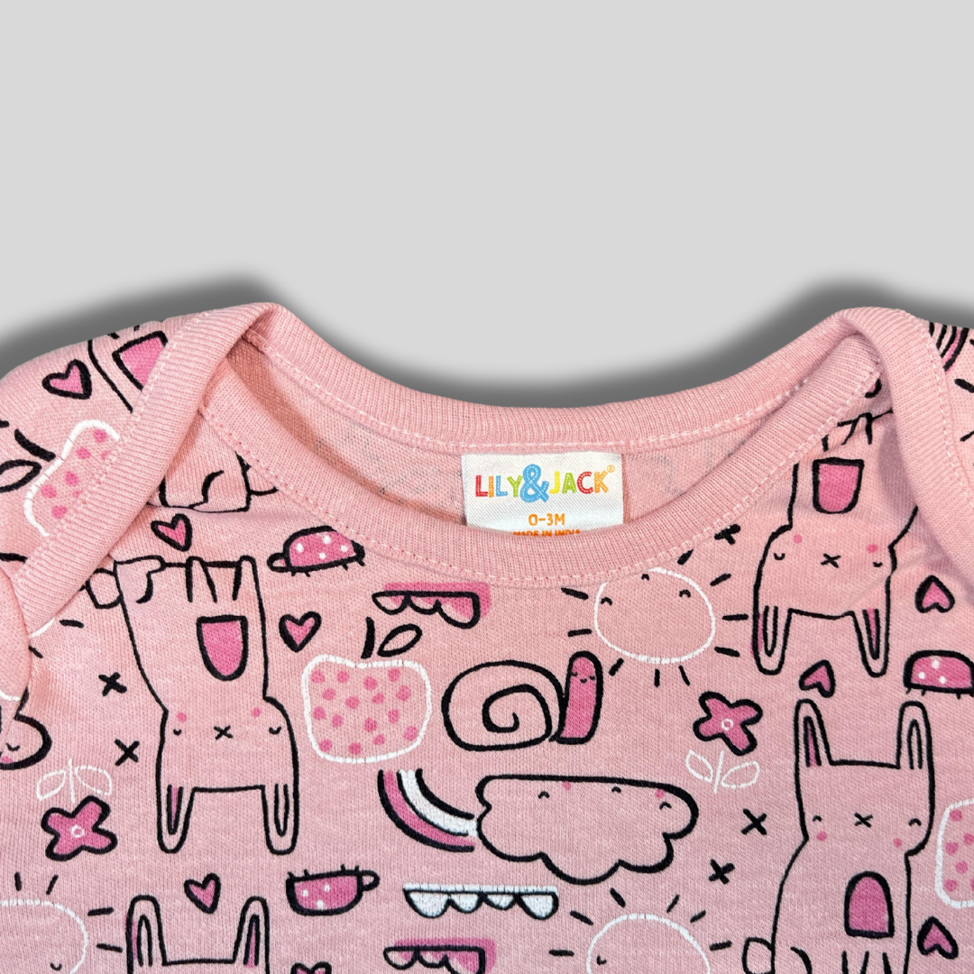 Playful Pink Bunny & Rainbow Baby Bodysuit β Full Print Fun