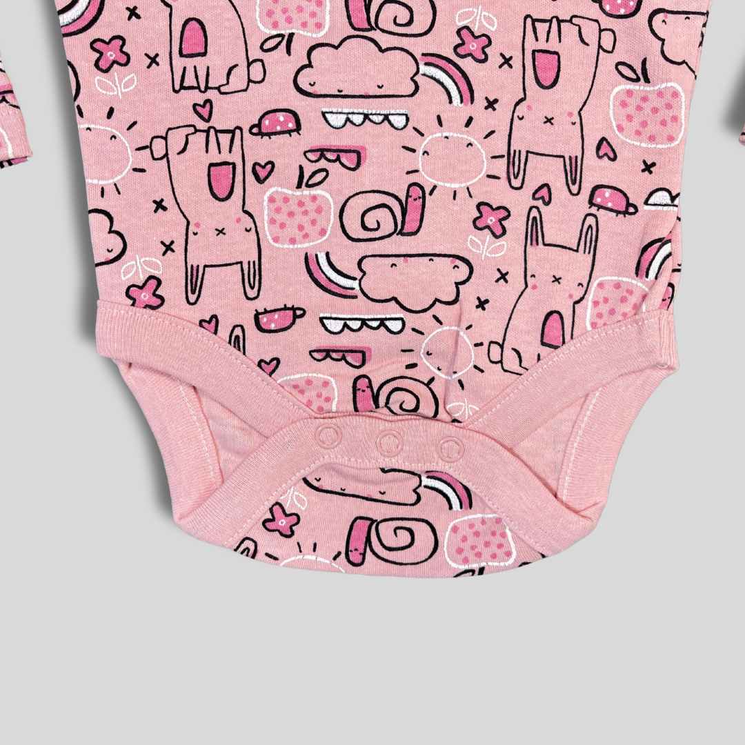 Playful Pink Bunny & Rainbow Baby Bodysuit β Full Print Fun