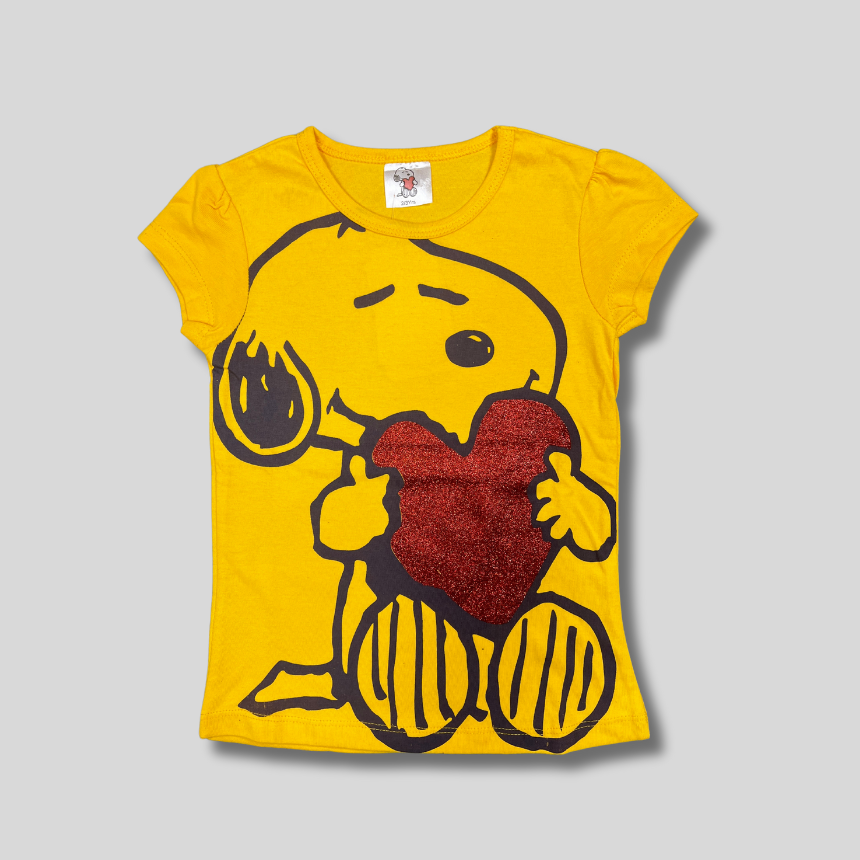 Snoopy Love Yellow T-Shirt & Cartoon Pajama Pants Set – Kids’ Nightwear