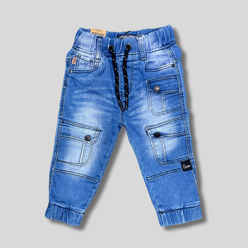 Boys' Sky Blue Denim-Style Cargo Jogger Pants