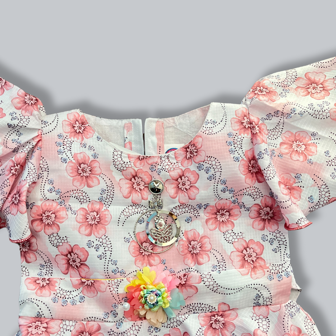Elegant Orange Floral Girls' Dress – Perfect for Special Occasions