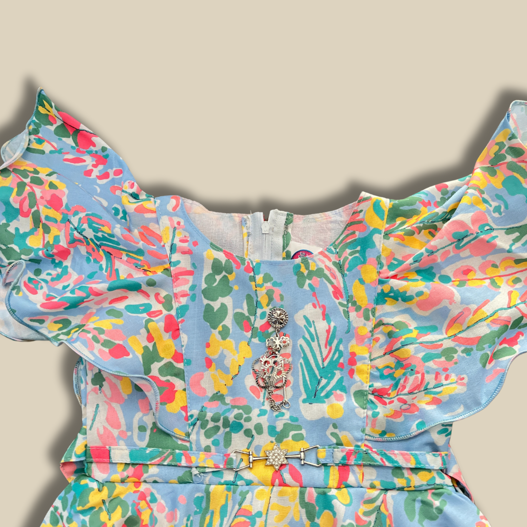 Vibrant Flutter Sleeve Floral Dress
