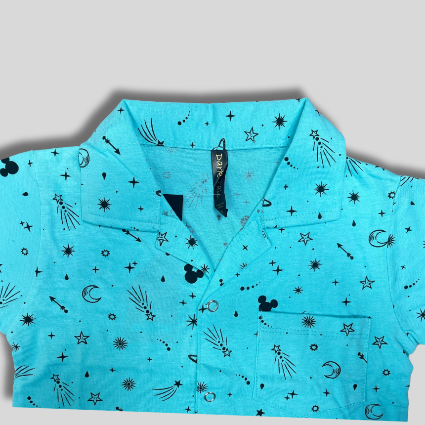 Kids’ Sky Blue Printed Cotton Pajama Set – 2-Piece Nightwear
