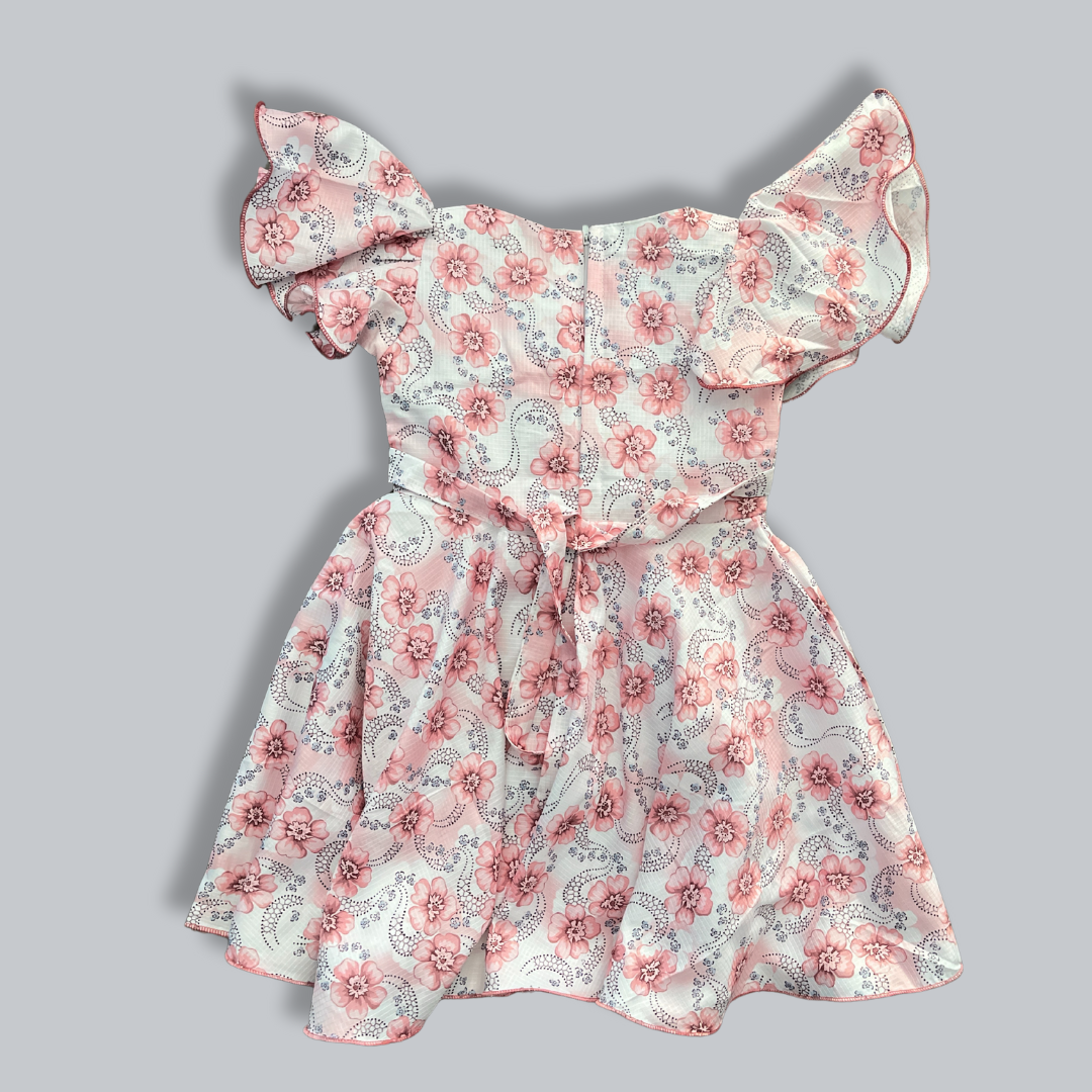 Elegant Orange Floral Girls' Dress – Perfect for Special Occasions