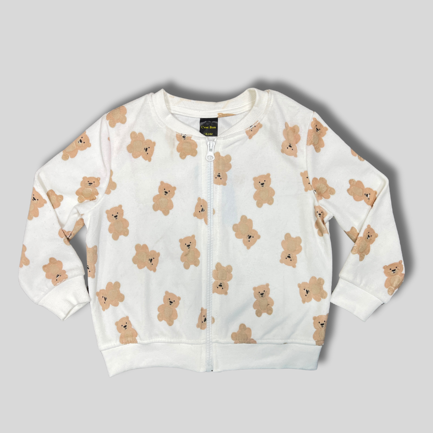 Teddy Bear Printed White Night Suit for Kids