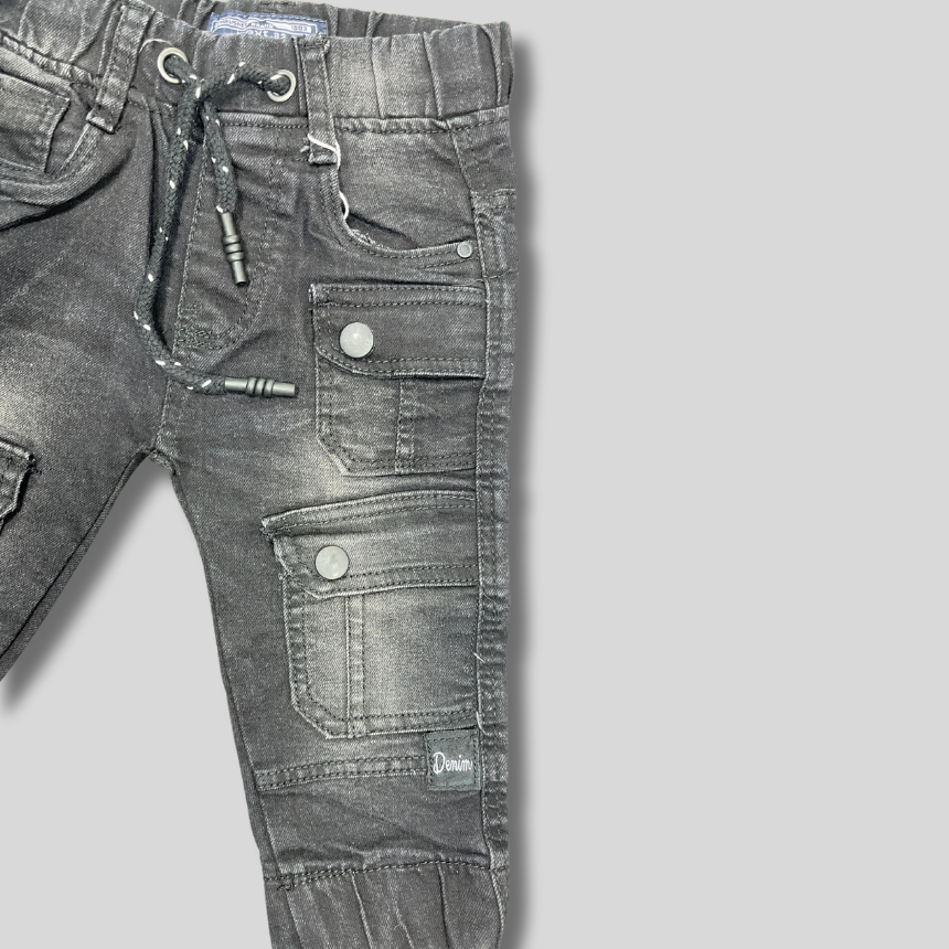 Boys' Black Washed Cargo Jogger Pants