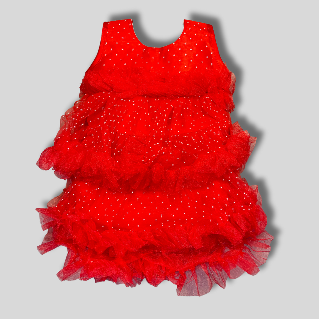 Stylish Printed Net Sleeveless Frock