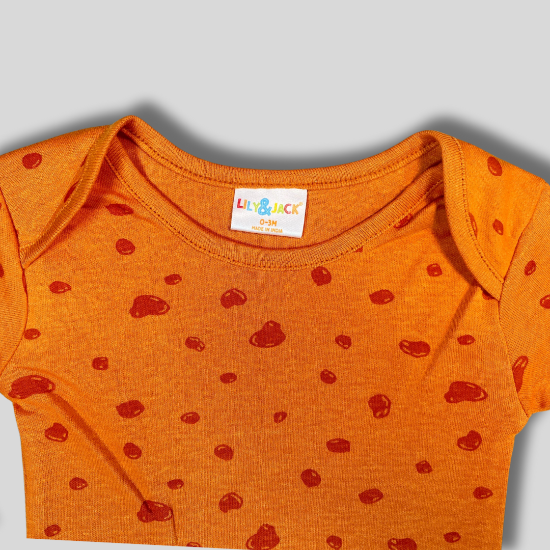 Vibrant Orange Baby Bodysuit with Fun Prints