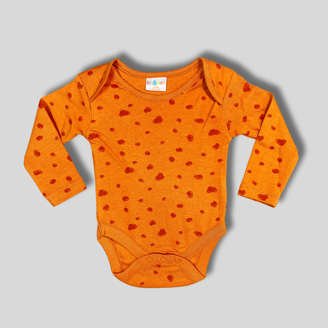 Vibrant Orange Baby Bodysuit with Fun Prints