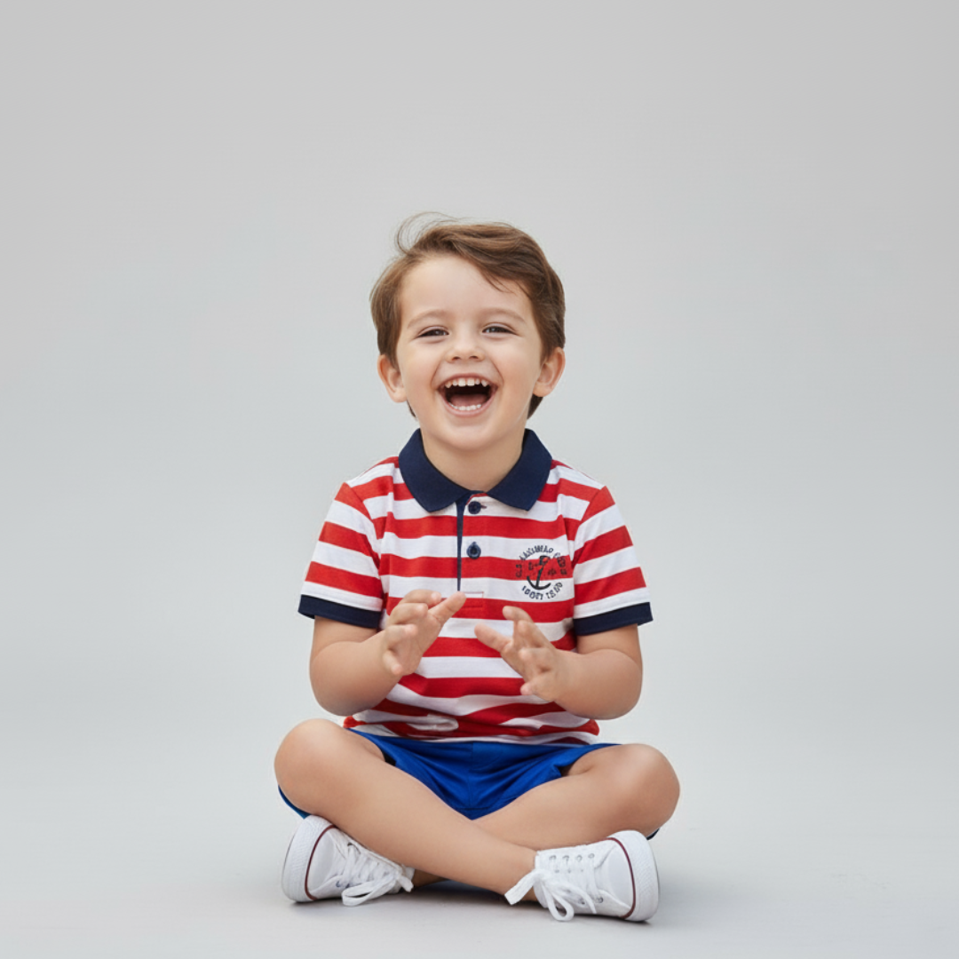 Boys’ Striped Polo T-Shirt & Shorts Set