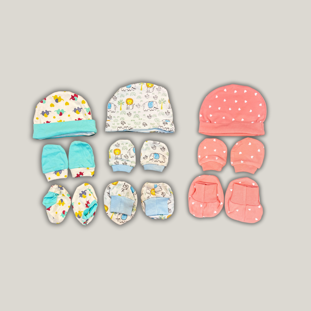 Baby Caps, Mittens and Booties Combo Set for 0-6 Months