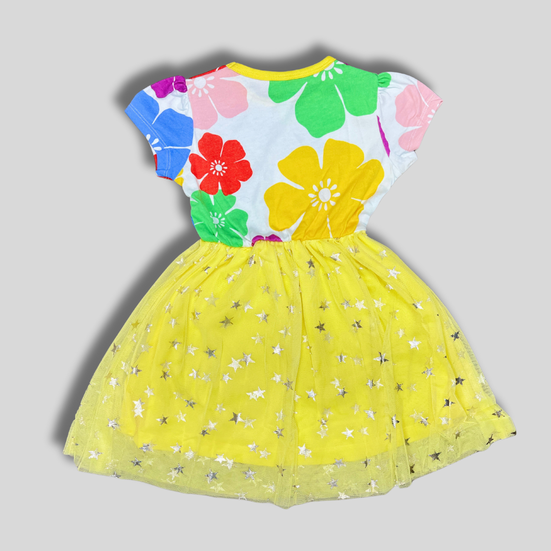 Girls' Floral & Starry Mesh Party Dress