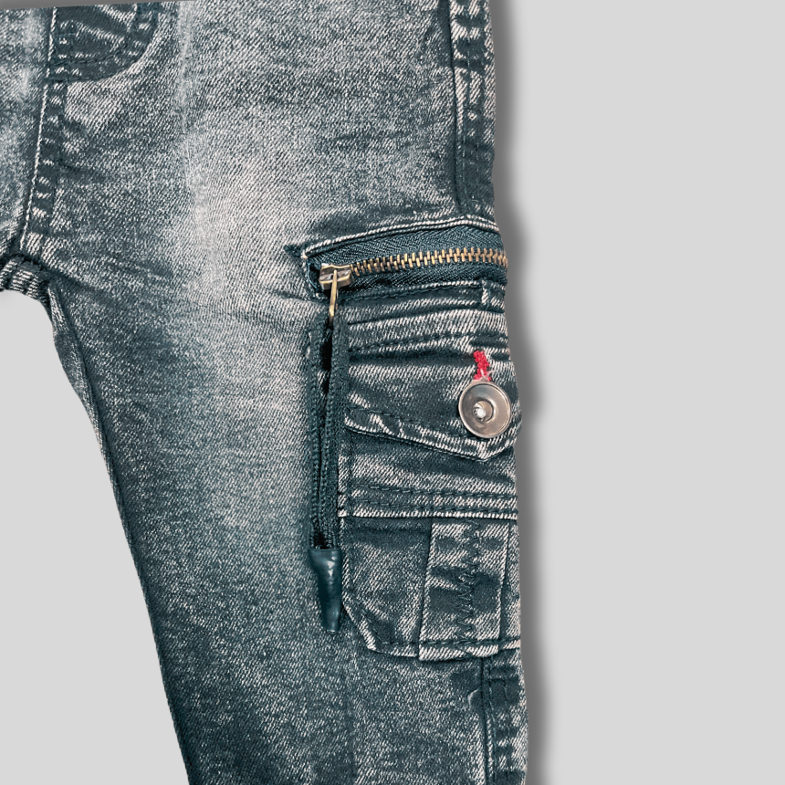 Boys' Washed Black Denim-Style Cargo Jogger Pants