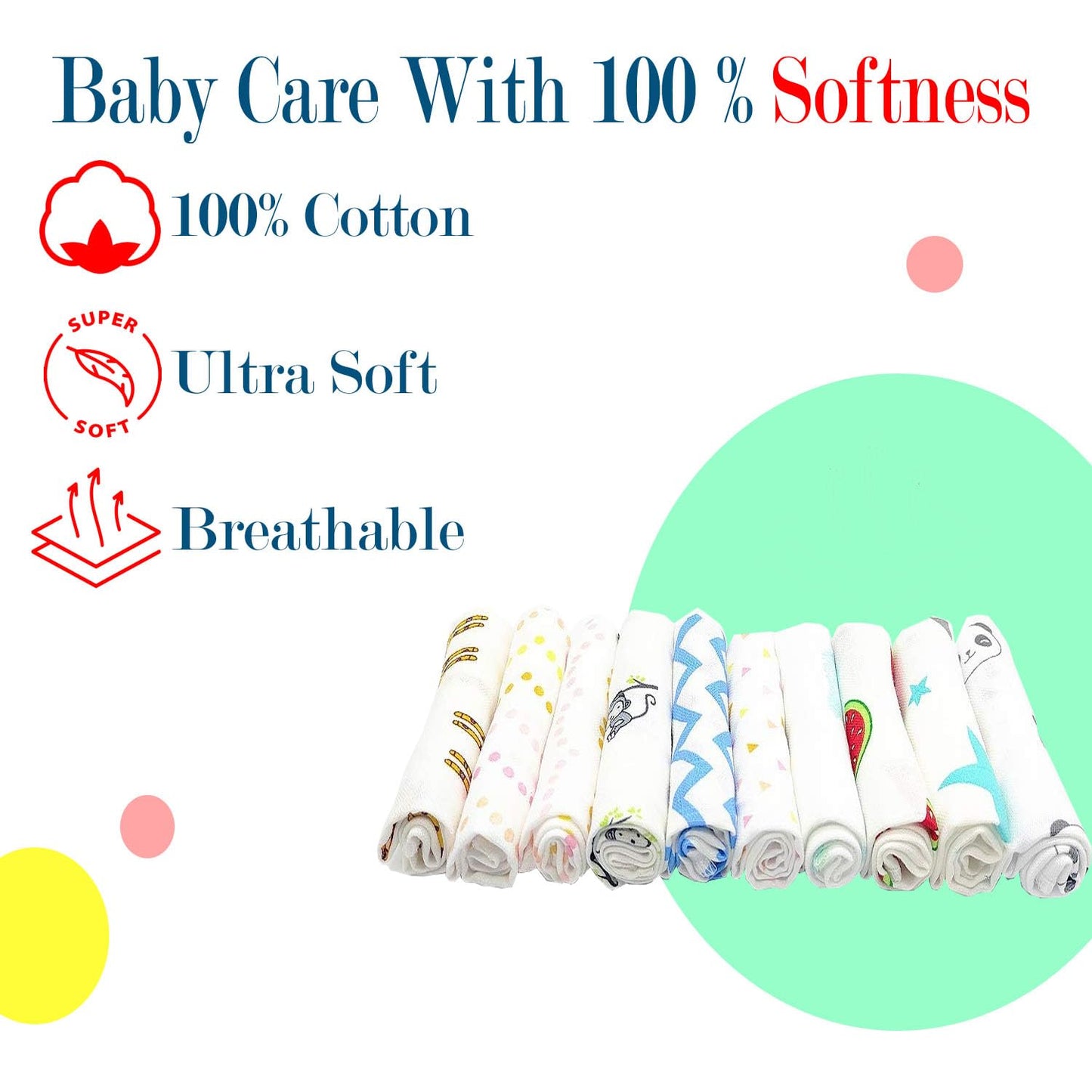 Baby Cotton Washcloths for Gift Pack (Pack of 12)