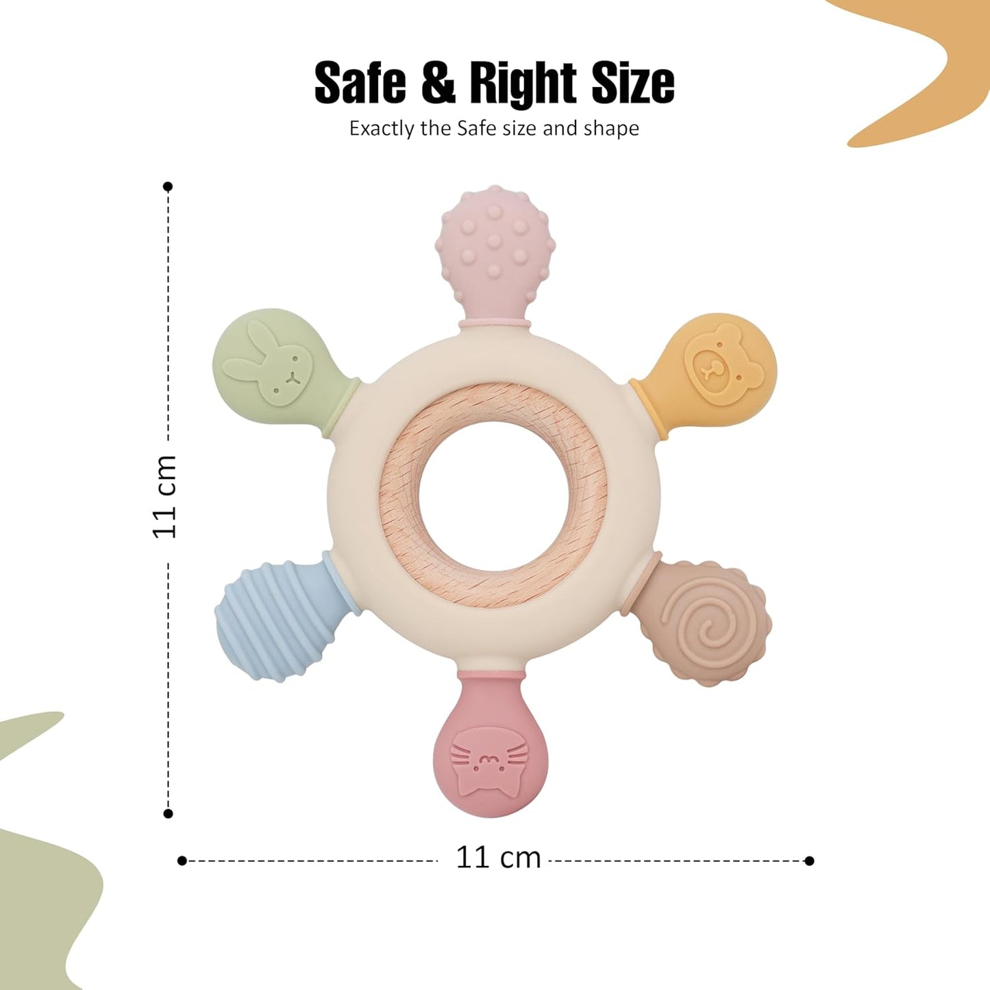 Lyrovo Silicon & Wood Teether for 3+ Months Baby, BPA Free