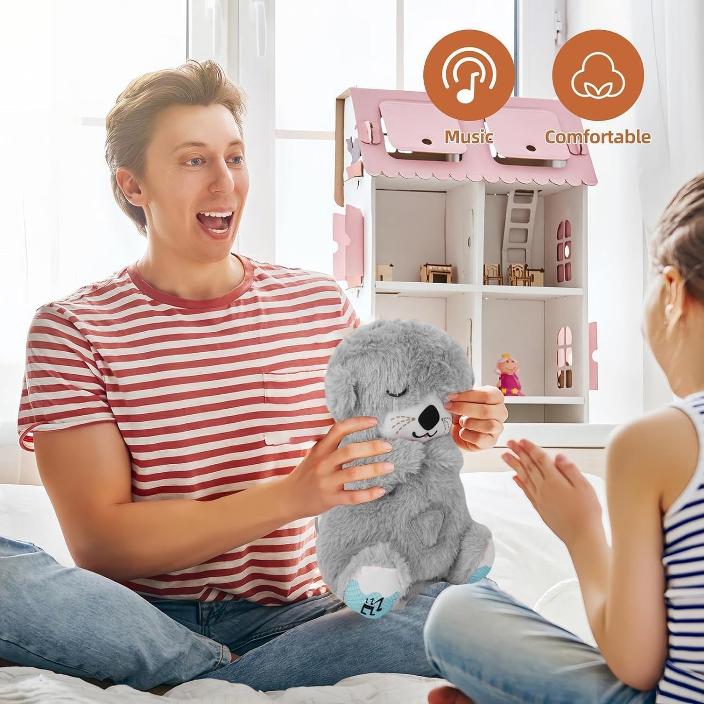 Breathing Teddy Bear Otter Glowing Music for Baby Sensory Sleep Lights Rhythmic Soft Toy