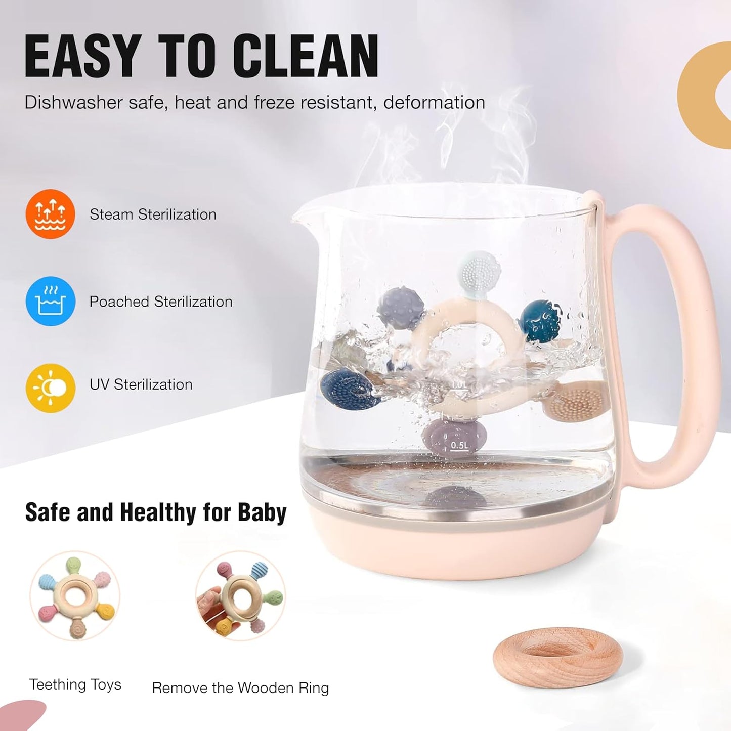 Lyrovo Silicon & Wood Teether for 3+ Months Baby, BPA Free