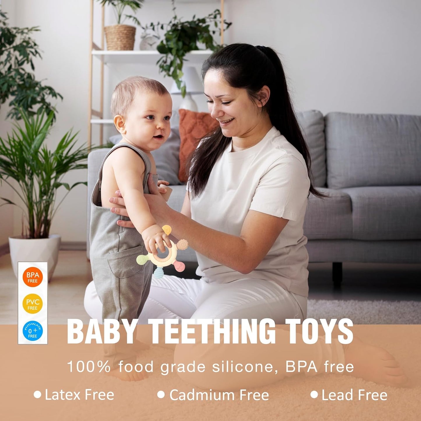 Lyrovo Silicon & Wood Teether for 3+ Months Baby, BPA Free