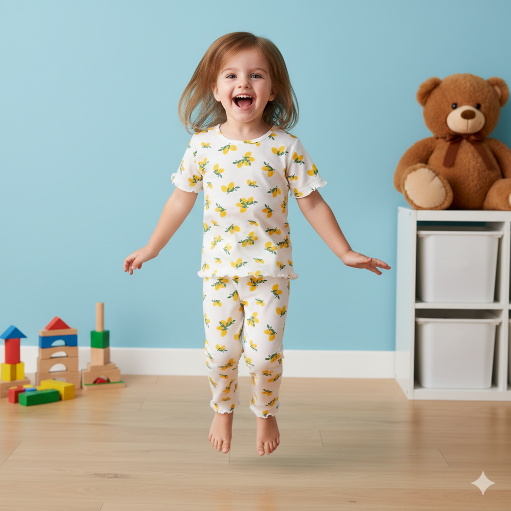 Zesty Lemon Print Kids' Pajama Set – 2-Piece Sleepwear