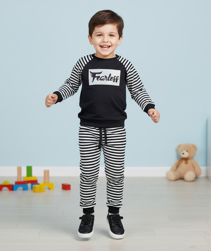 Kids' "Fearless" Striped Sweatshirt & Jogger Set – 2-Piece Outfit