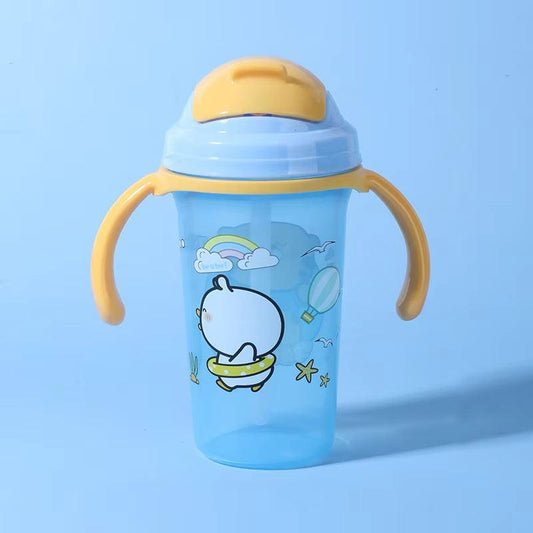 Cartoon Design Anti-Spill Sipper Water Bottle with Silicone Straw and Handles