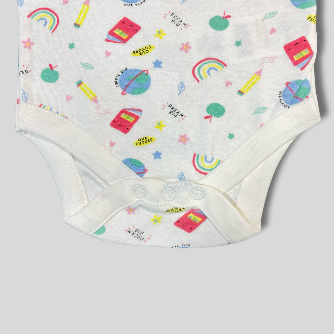 Adorable Long-Sleeve Baby Bodysuit – Fun School-Themed Print