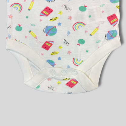 Adorable Long-Sleeve Baby Bodysuit – Fun School-Themed Print