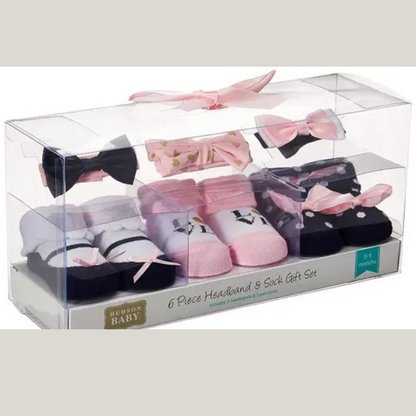Baby Girls' Headband and Socks Set, 6 Piece 0-9 Months