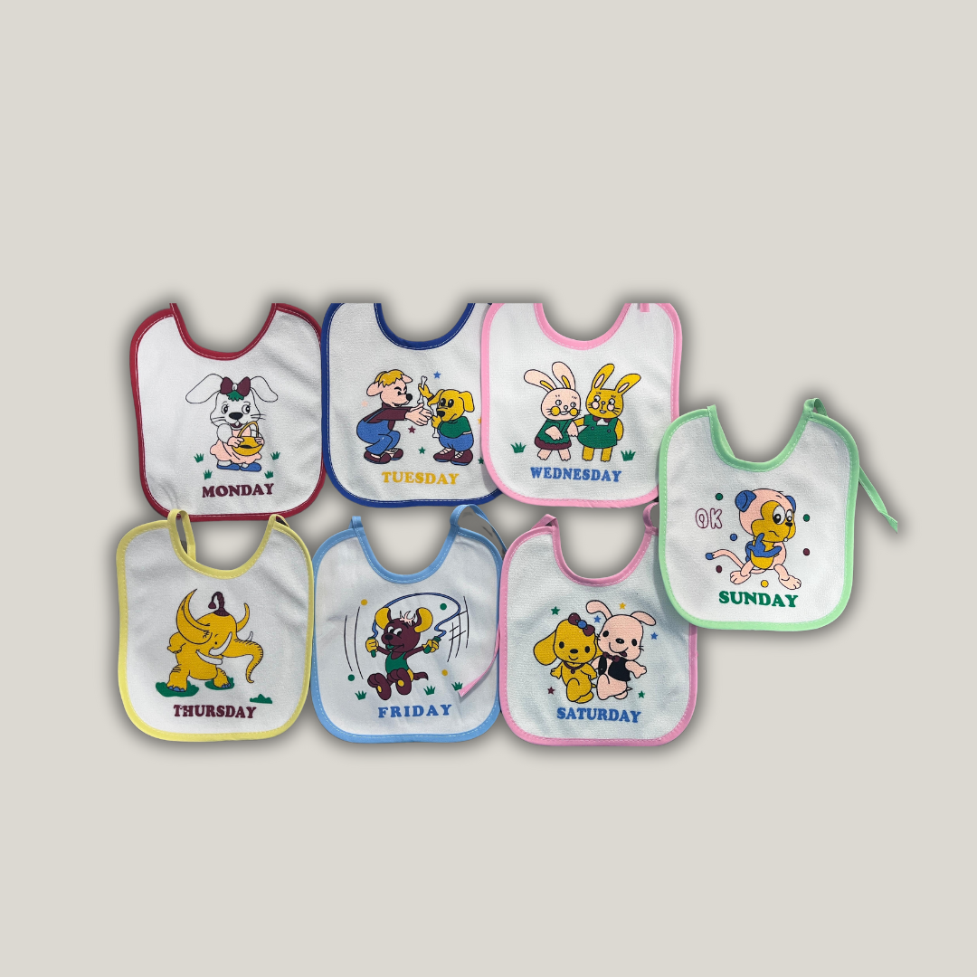Waterproof Multi Color 7 Days Baby Bibs (Pack Of 7)