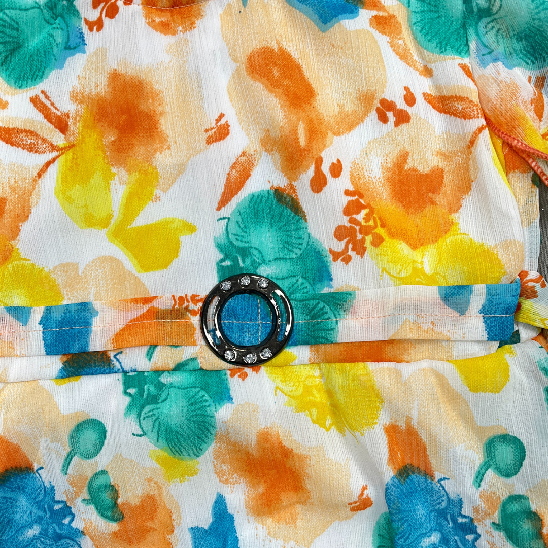 Floral Girls' Dress with Flutter Sleeves & Matching Mask