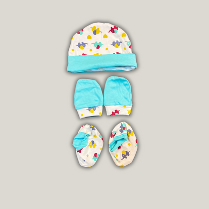 Baby Caps, Mittens and Booties Combo Set for 0-6 Months