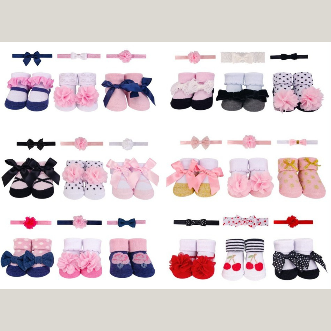 Baby Girls' Headband and Socks Set, 6 Piece 0-9 Months