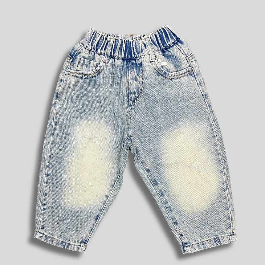 Boys’ Light Wash Cartoon Printed Jeans – Fun & Stylish Denim Pants for Kids