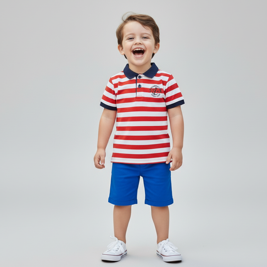 Boys’ Striped Polo T-Shirt & Shorts Set