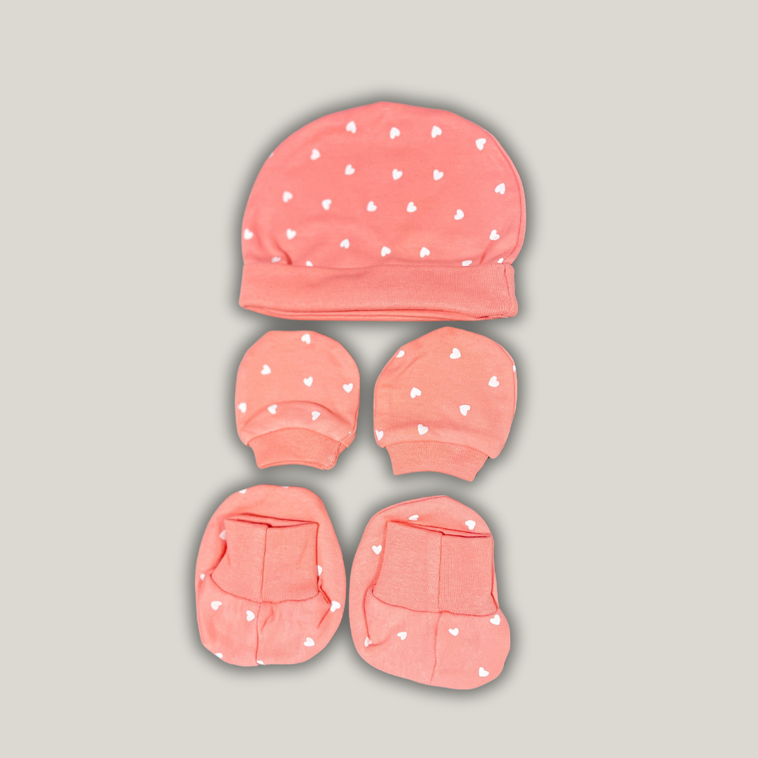 Baby Caps, Mittens and Booties Combo Set for 0-6 Months