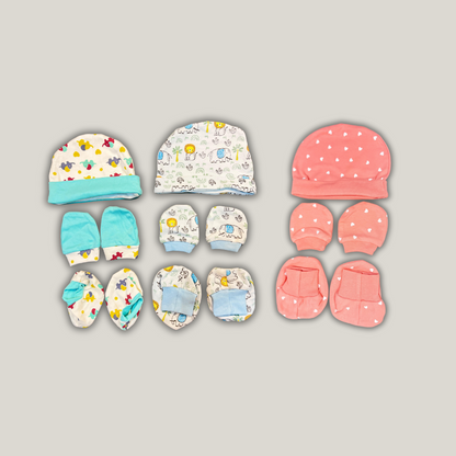 Baby Caps, Mittens and Booties Combo Set for 0-6 Months