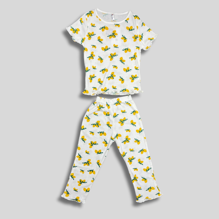 Zesty Lemon Print Kids' Pajama Set – 2-Piece Sleepwear