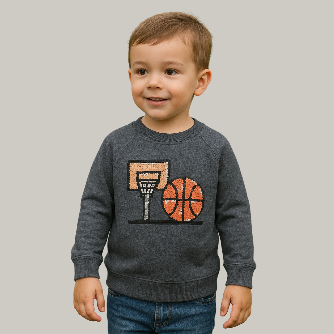 Kids' Basketball Sequin Sweatshirt – Grey