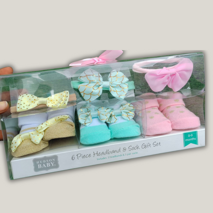 Baby Girls' Headband and Socks Set, 6 Piece 0-9 Months