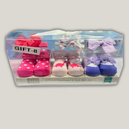 Baby Girls' Headband and Socks Set, 6 Piece 0-9 Months