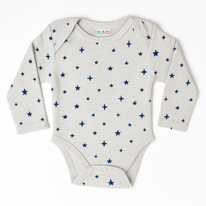Heather Grey Long-Sleeve Baby Bodysuit – Starry Night Print