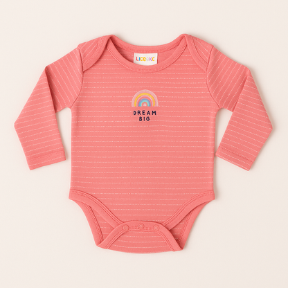 Pink Long-Sleeve Baby Bodysuit – “Dream Big” Rainbow Design