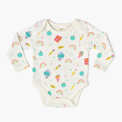 Adorable Long-Sleeve Baby Bodysuit – Fun School-Themed Print