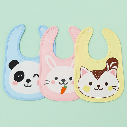 Baby Waterproof Cotton Feeding Bibs 0-15 Months (pack of 3)