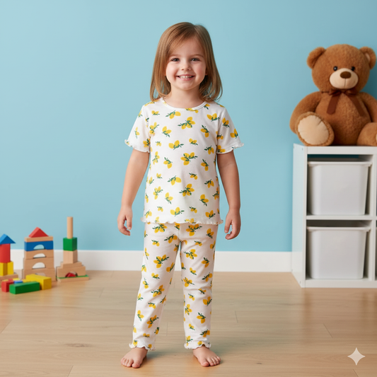 Zesty Lemon Print Kids' Pajama Set – 2-Piece Sleepwear